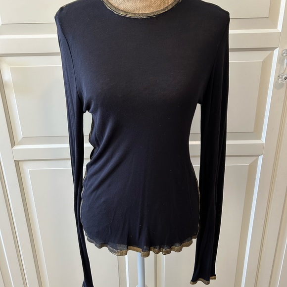 Zadig & Voltaire Black & Metallic Gold Willy LS T-Shirt Size M - Picture 3 of 7